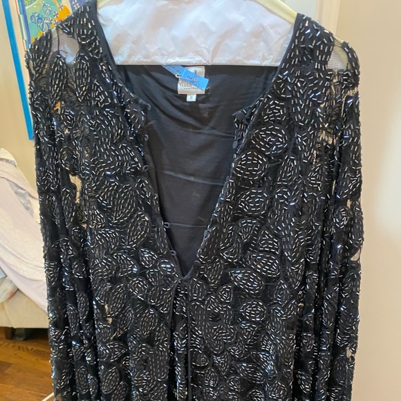 Halston heritage size 8 fully beaded black cape style dress euc - Picture 6 of 16